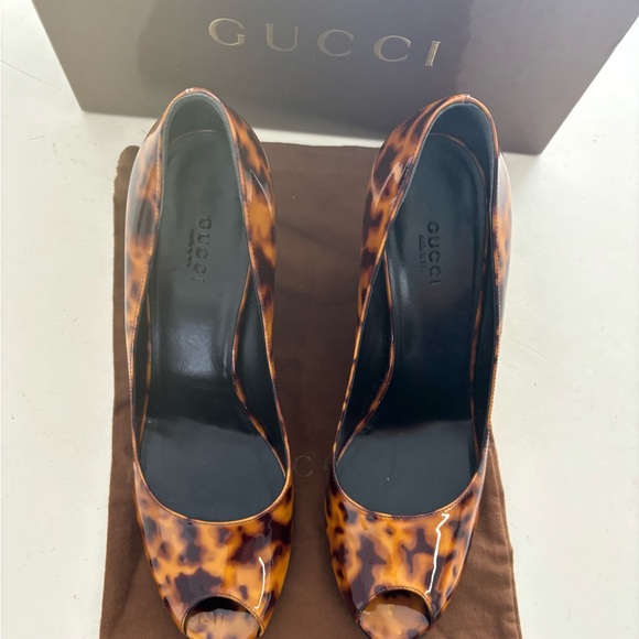 Gucci Vernice Tartaruga Naturale Brown Coffee 190899 DORO0 2059 size 9 Wedge NWT - Picture 7 of 8